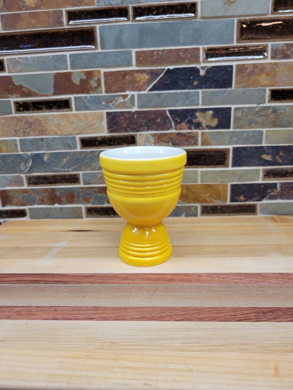 Vintage Hankscraft Yellow Double Egg Cup Art Deco Fiesta Go Along Ribbed